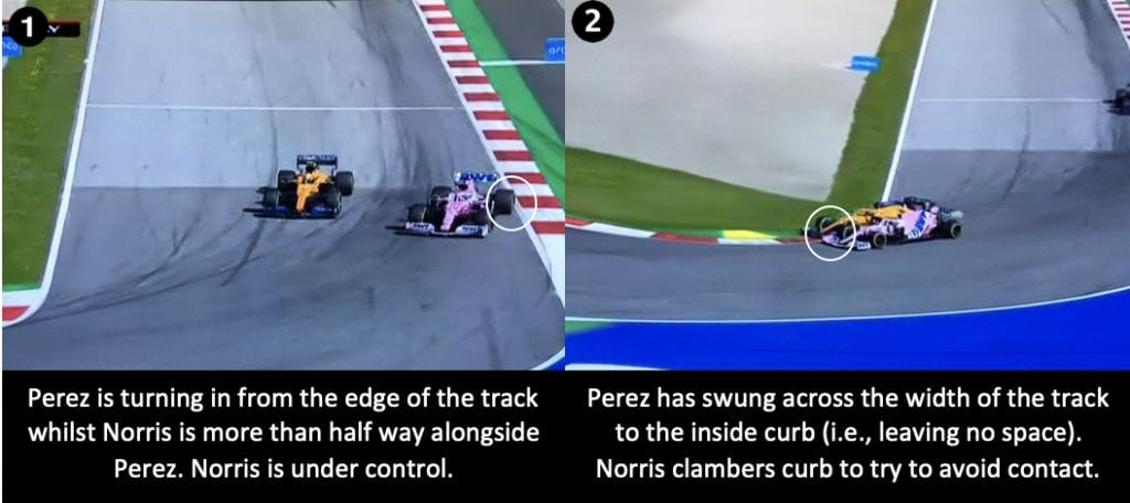 Perez and Norris collision from outside cars