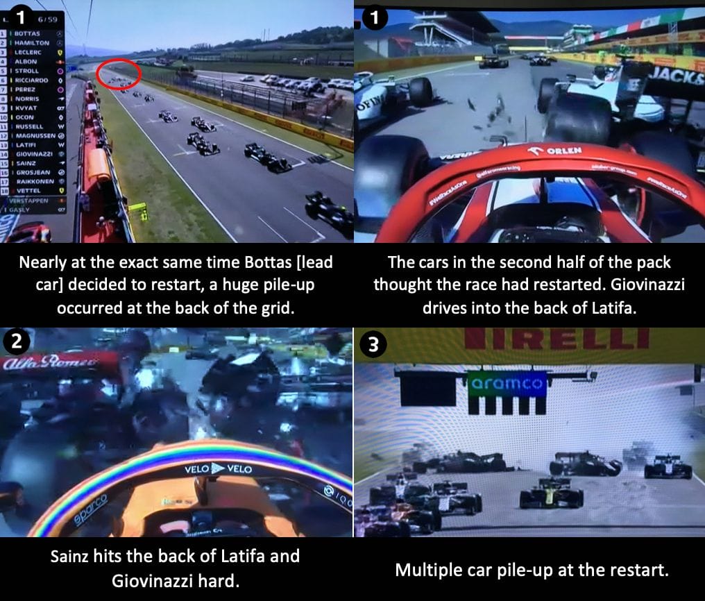 F1 restart pileup crash analysis