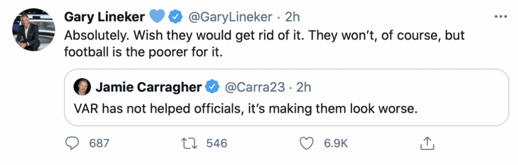 Gary Lineker Tweet about VAR