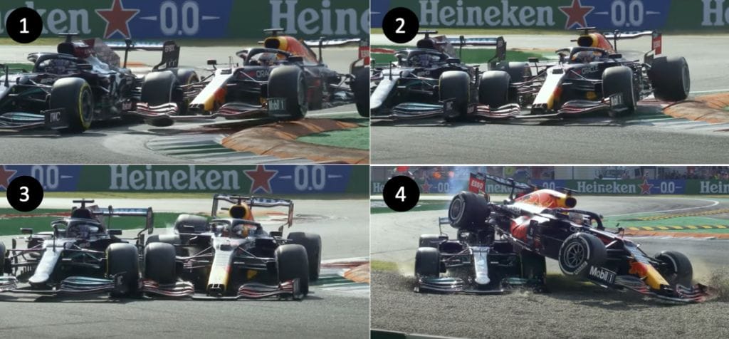 Monza crash Verstappen over kerb