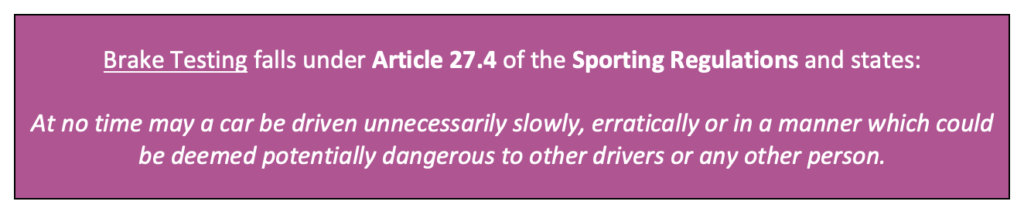 F1 Brake Testing rule