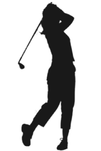 Dark grey silhouette image of Annika Sorenstam after hitting a shot