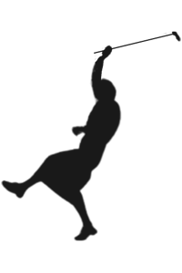 Dark grey silhouette image of Babe Zaharias celebrating after holing a putt