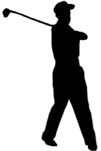 Black silhouette of Gary Player after hitting a shot