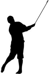 Black silhouette of Gene Sarazen after hitting a shot