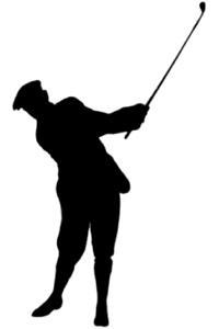 Black silhouette of Harry Vardon after hitting a shot