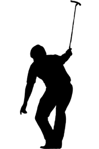 Black silhouette of Jack Nicklaus holding putter up celebrating