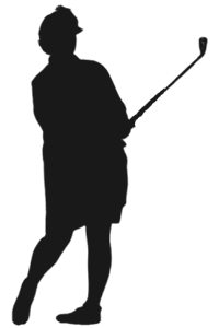 Dark grey silhouette image of Pat Bradley after hitting a shot