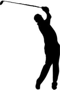 Black silhouette of Vijay Singh after hitting a shot