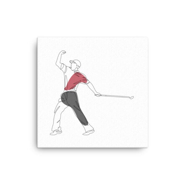 16 by 16 white wall canvas with line drawing of Tiger Woods fist pumping whilst holding a putter