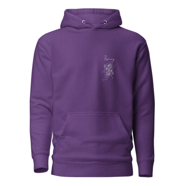 Unisex premium hoodie in purple with a queen playing card in white in left chest position