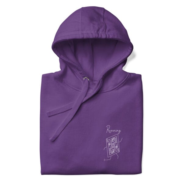 Folded premium hoodie in purple with a queen playing card running in white on left chest