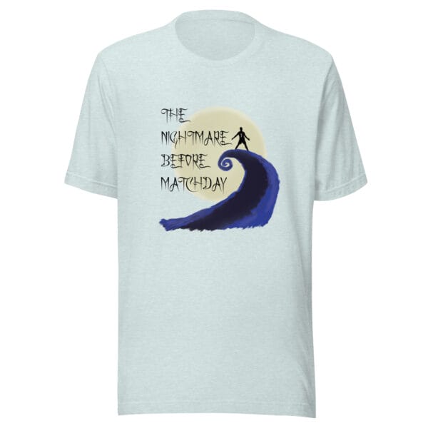 Unisex staple t-shirt in ice blue with Cristiano Ronaldo 'Sui' celebration and text "The nightmare before matchday"