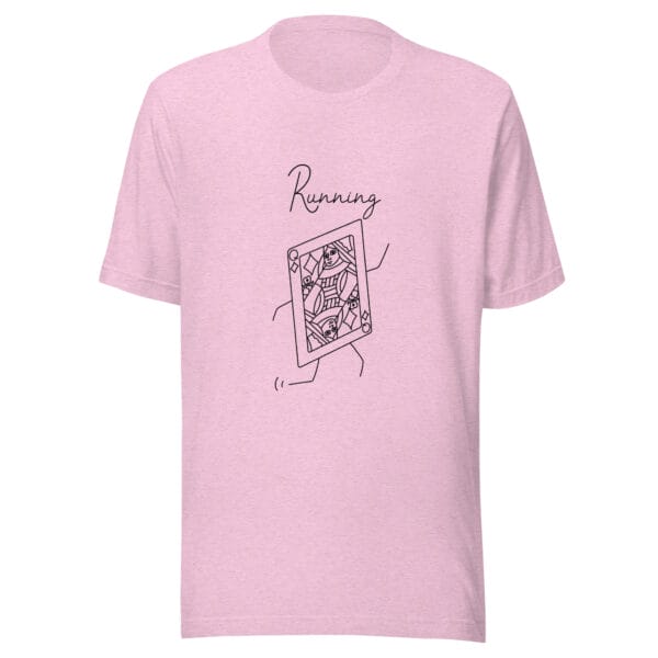 Unisex t-shirt in prism lilac with a large queen playing card in black running