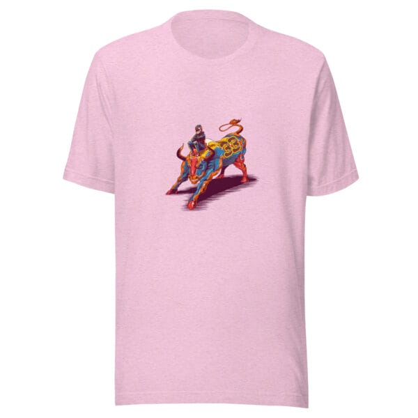 prism lilac unisex staple t-shirt with max verstappen sat arms folded on top of a raging bull with no.33