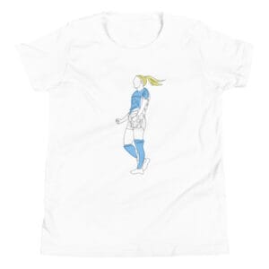 Youth staple t-shirt in white of Chloe Kelly celebrating a goal in Man City colours