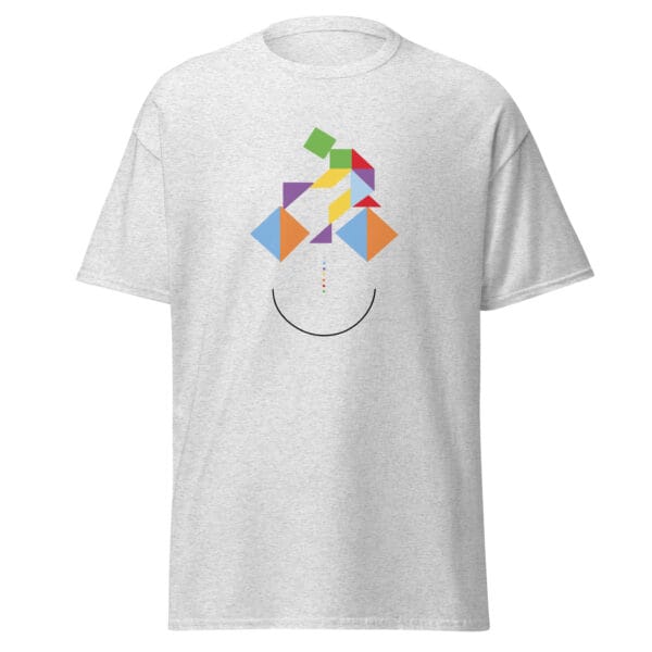 Men's ash classic t-shirt with colourful cycling tangram and a curve for a smile