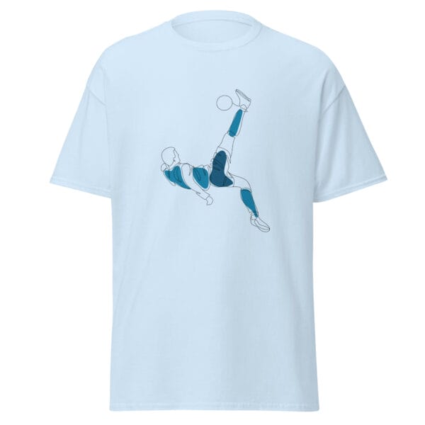 Men's classic tee in light blue with line drawing of Cristiano Ronaldo's overhead kick vs Juventus