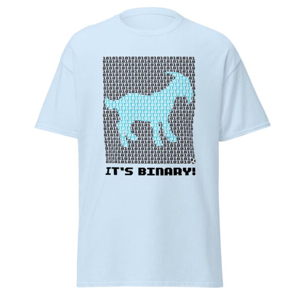 Men's classic tee in light blue with text It's Binary and lots of ones and zeroes making a goat