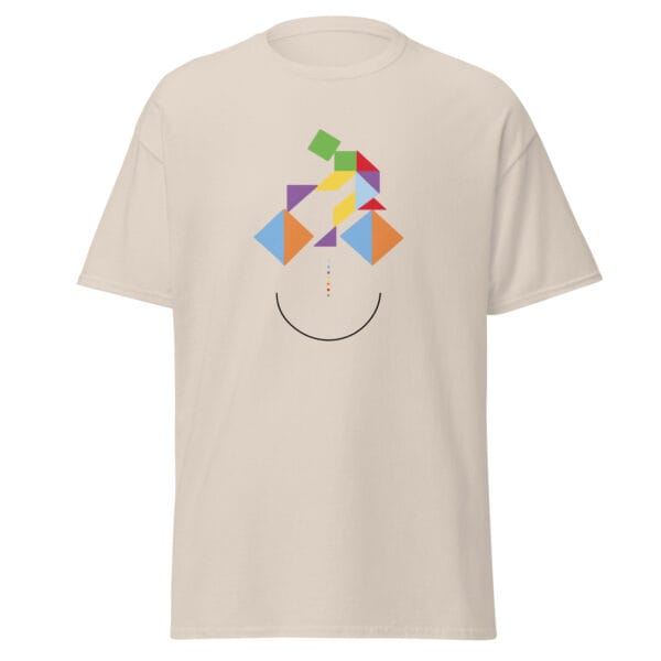 Men's natural classic t-shirt with colourful cycling tangram and a curve for a smile