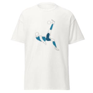 Men's classic tee in white with line drawing of Cristiano Ronaldo's overhead kick vs Juventus