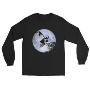 Men's long sleeve shirt in black with Lionel Messi silhouette being touched by an extra-terrestrial