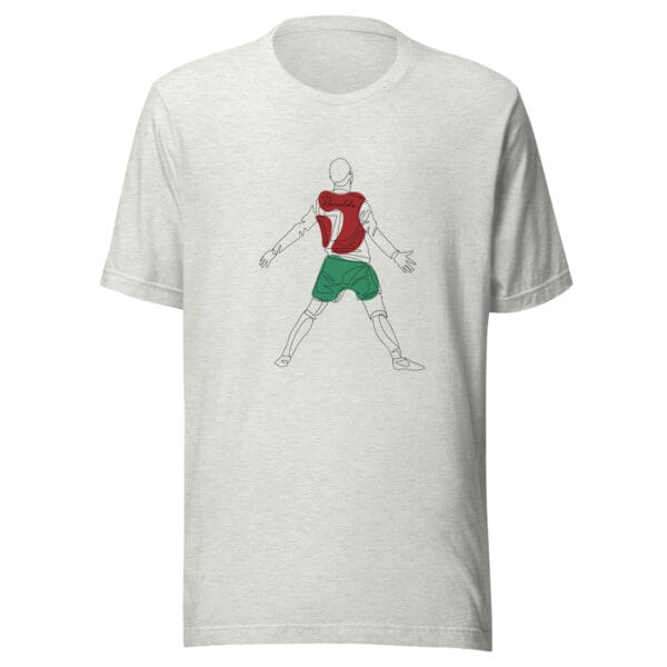 Ash unisex staple t-shirt with Cristiano Ronaldo line drawing celebrating a goal in Portugal colours