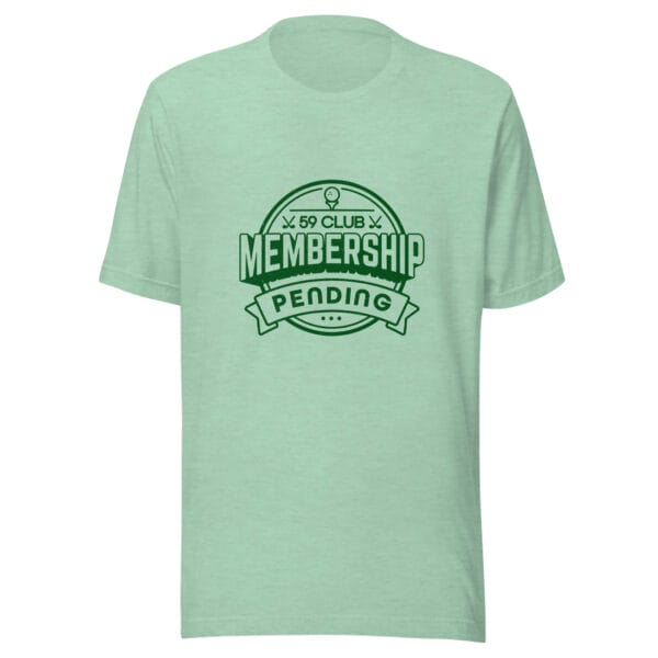 Unisex staple t-shirt in heather prism mint with large 59 club membership pending logo in dark green