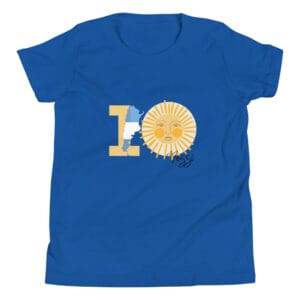 Youth staple t-shirt in true royal blue with the number one and the Sun of May (10) and Messi's name