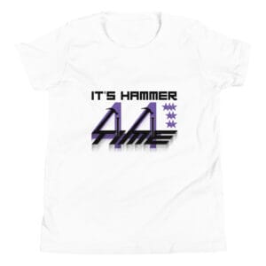 Youth staple t-shirt in white with text It's Hammer Time and number 44 and 7 stars