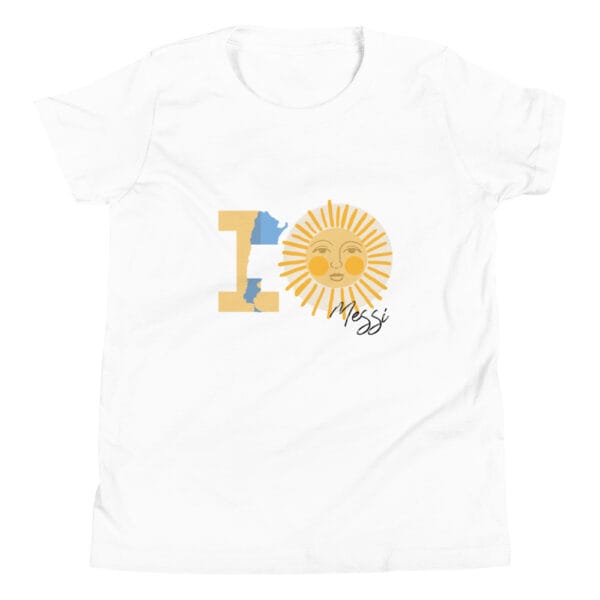 Youth staple t-shirt in white with the number one and the Sun of May (10) and Messi's name