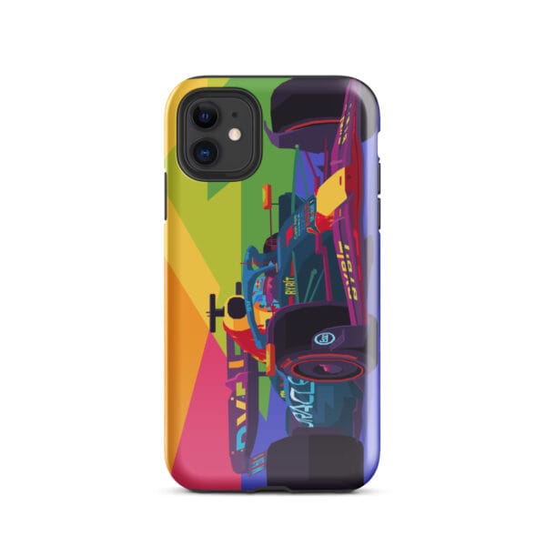 Glossy tough case for iPhone 11 with Max Verstappen driving the RB19 in pop art style