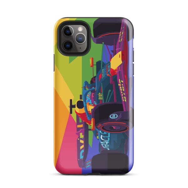 Glossy tough case for iPhone 11 Pro Max with Max Verstappen driving the RB19 in pop art style