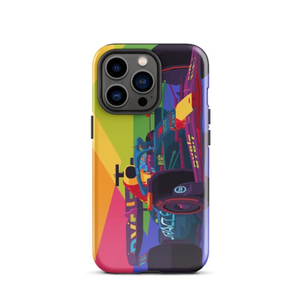 Glossy tough case for iPhone 13 Pro with Max Verstappen driving the RB19 in pop art style