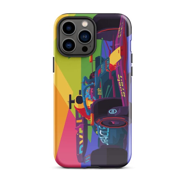 Glossy tough case for iPhone 13 Pro Max with Max Verstappen driving the RB19 in pop art style