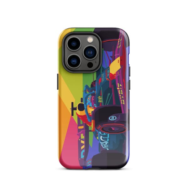 Glossy tough case for iPhone 14 Pro with Max Verstappen driving the RB19 in pop art style