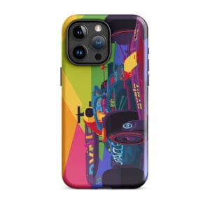 Glossy tough case for iPhone 15 Pro Max with Max Verstappen driving the RB19 in pop art style