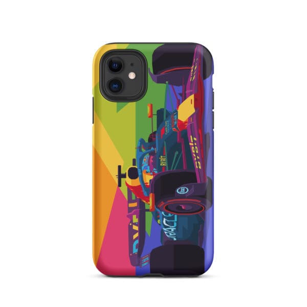 Matte tough case for iPhone 11 with Max Verstappen driving the RB19 in pop art style