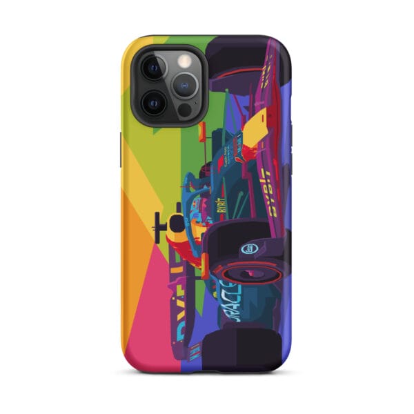 Matte tough case for iPhone 12 Pro Max with Max Verstappen driving the RB19 in pop art style