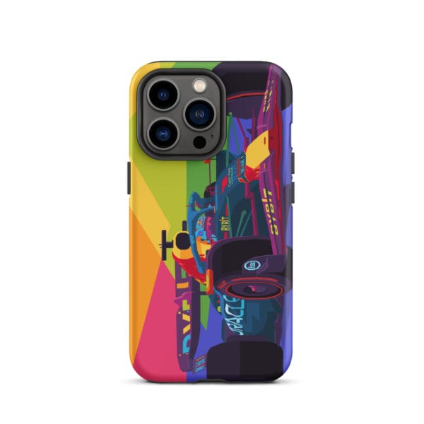 Matte tough case for iPhone 13 Pro with Max Verstappen driving the RB19 in pop art style