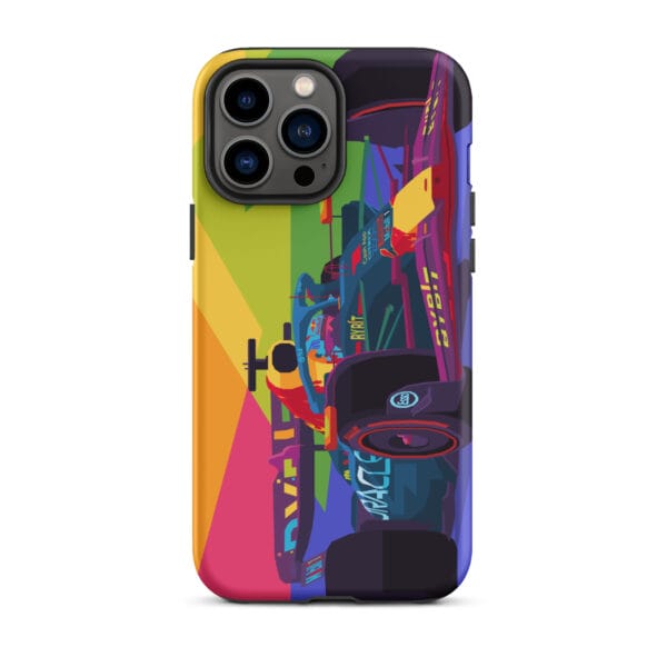 Matte tough case for iPhone 13 Pro Max with Max Verstappen driving the RB19 in pop art style