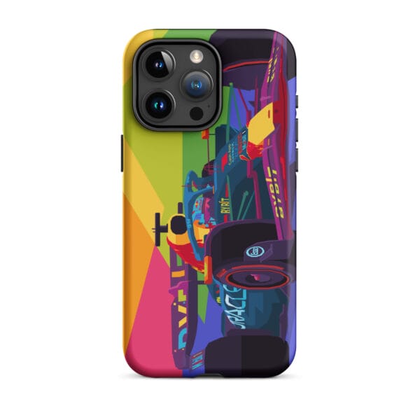 Matte tough case for iPhone 15 Pro Max with Max Verstappen driving the RB19 in pop art style