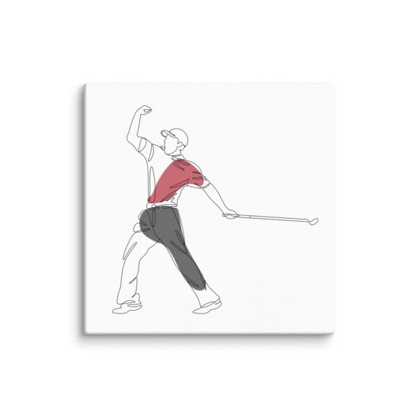 white 10 by 10 inches canvas with line drawing of Tiger's fist pump at the Masters 2005