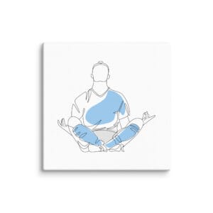 Erling Haaland goal meditation 16 by 16 inches canvas in white, line drawing of Haaland meditating in Man City kit