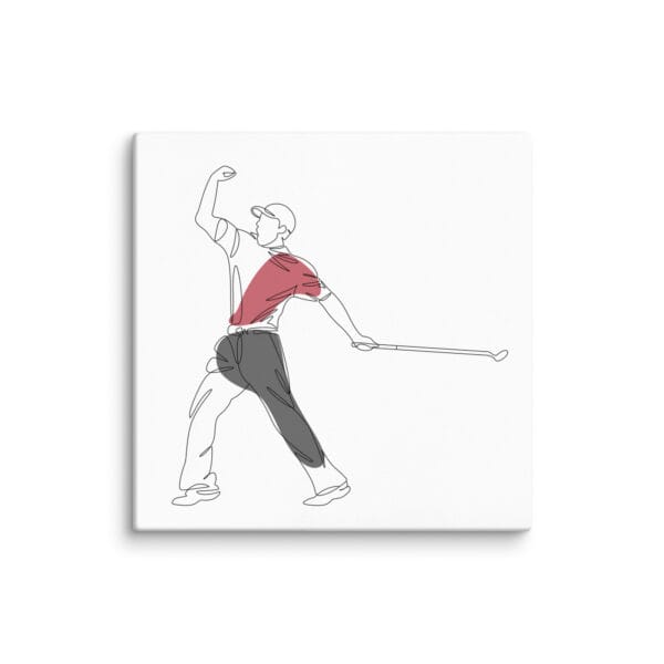 Tiger Woods fist pump canvas, 20 by 20 inches, line drawing of Tiger's fist pump at the Masters 2005