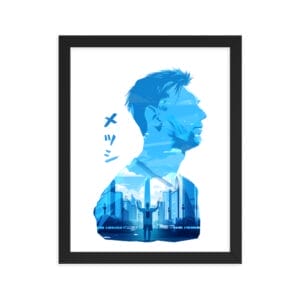 Lionel Messi framed poster, 11 by 14 inches, in anime style on enhanced matte paper