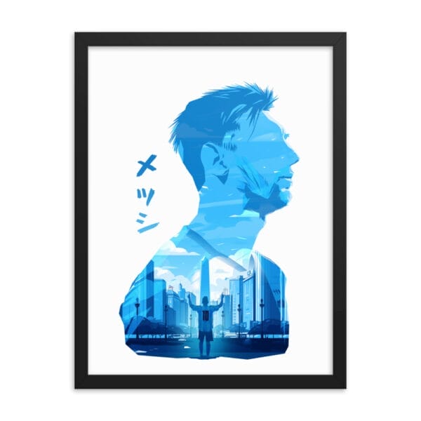 Lionel Messi framed poster, 18 by 24 inches, in anime style on enhanced matte paper