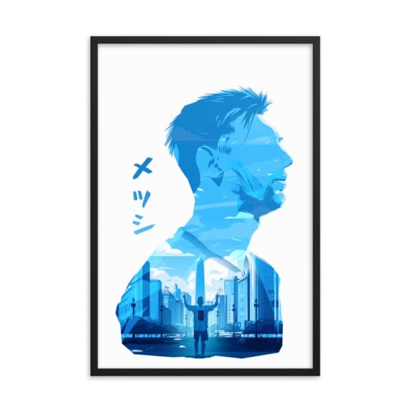 Lionel Messi framed poster, 24 by 36 inches, in anime style on enhanced matte paper