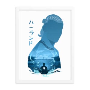 Erling Haaland framed poster in the style of anime, white frame 18 by 24 inches