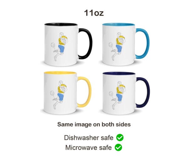 four colour variations, blue and black, of Neymar rainbow flick 11 ounce mug